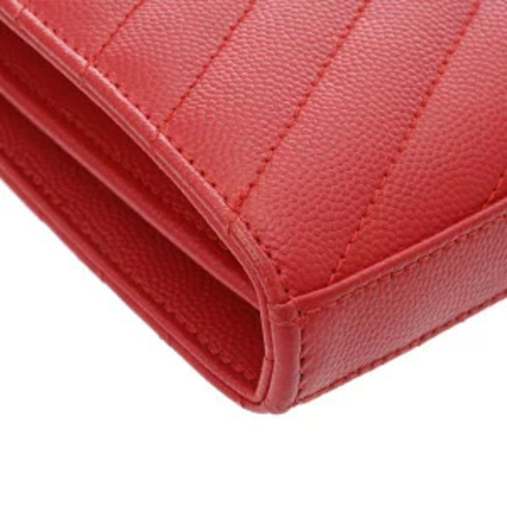Saint Laurent Cassandra Chain Wallet Red Grained Poudre Leather Bag - Picture 7 of 9